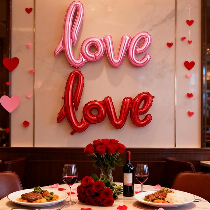 Large Love Foil Balloon 42 Inch Red Pink Love Letters Balloons Banner Giant Valentines Day Balloons Decorations for Valentine Day Romantic Bridal Shower Wedding Anniversary Engagement Party Decoration