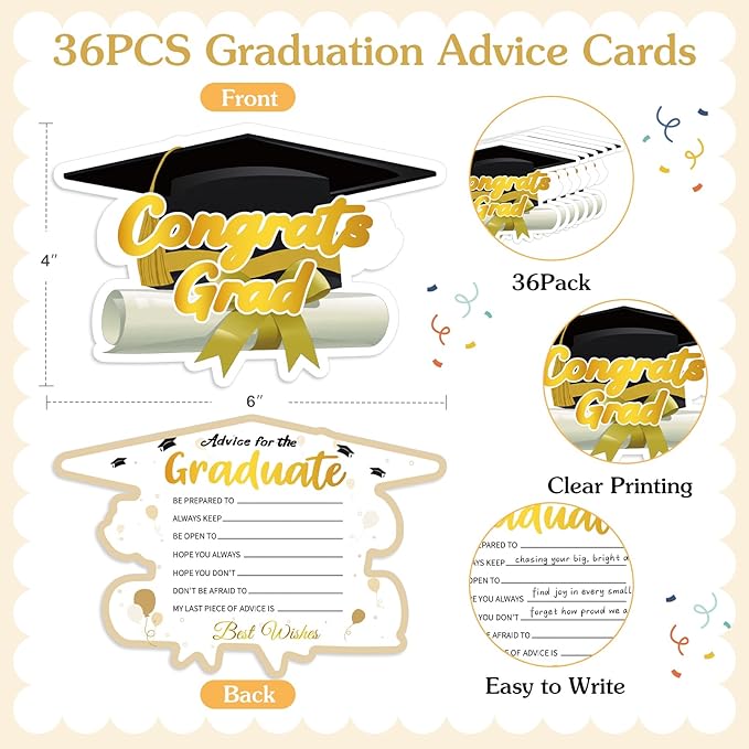 FaCraft Graduation Advice Cards for Graduate 2026-36PCS High School Senior School College University Graduation Party Grad Parties Supplies Favors Decorations Best Wishes & Advice for the Graduate