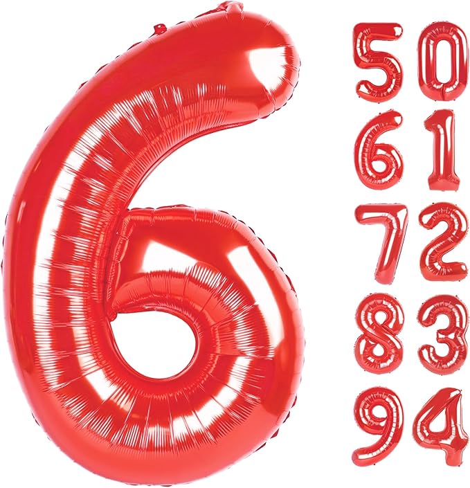 Red 6 Balloon, Number Balloon 40 Inch for Red Party Supplies 6th Balloons for Birthday, 6 Birthday Balloon, Number 6 Balloon