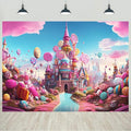 15x8ft Candyland Backdrop Fantasy Pink Castle Sweet Candy Photography Background Girls Birthday Candyland Theme Party Decorations Banner Photo Studio Props