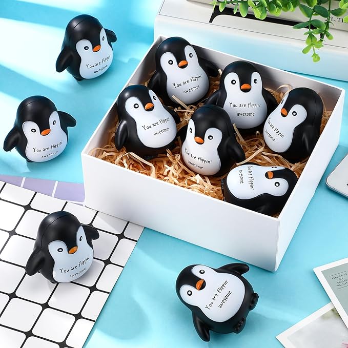 5 Pcs Positive Inspirational Penguin Stress Balls Fidget Sensory Toys Emotional Squeeze Animal Stress Balls Funny Penguin Toys for Adults Employees Coworkers Gifts Winter Party Favors