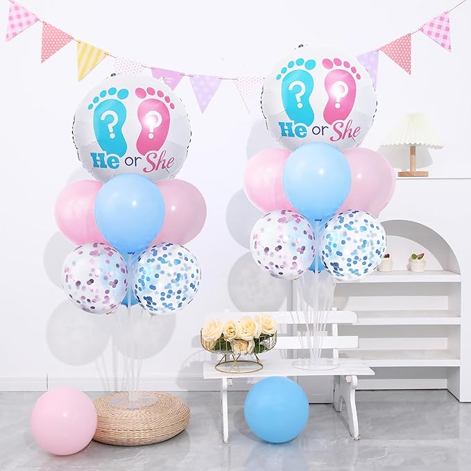 Gender Reveal Balloon Table Centerpiece Stand Kit 2 Set for Table, Gender Reveal Party Decorations with 18in Boy or Girl Foil Balloons and Pink Blue Confetti Latex Balloons