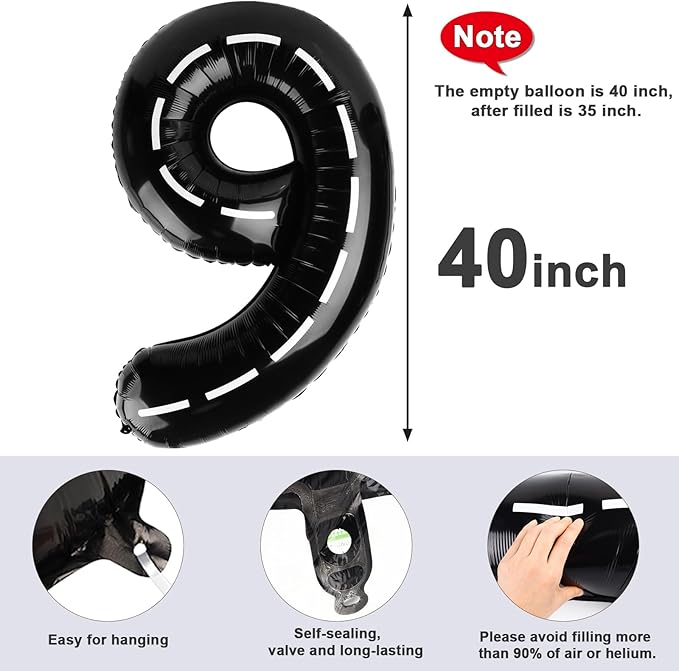 40 Inch Line Black Numbers 9 Balloon, Balloons Decorations for 9 19 90 Birthday Party, Engagement, Wedding, Graduations, Photo Shoot Supplies