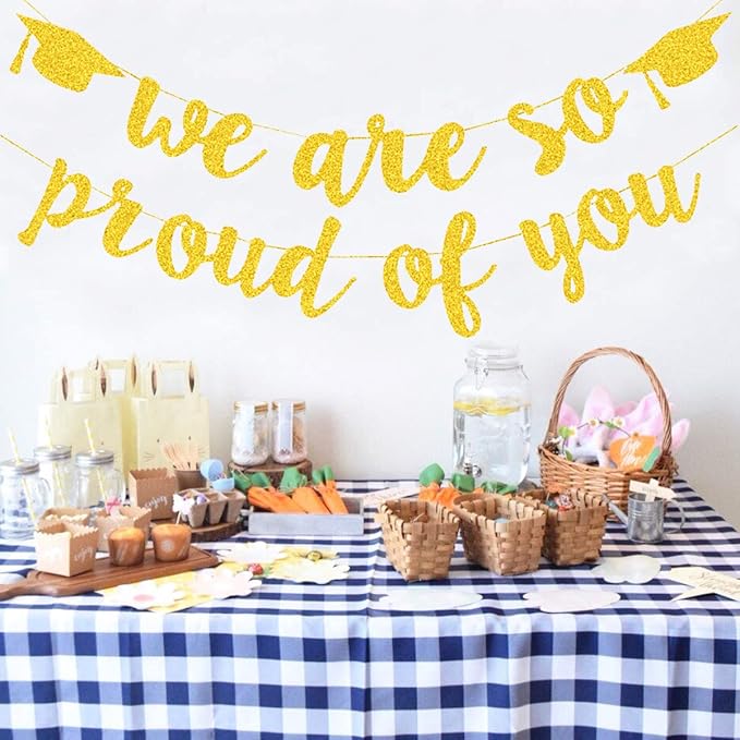 2026 Graduation Banners Party Decorations, Gold Glitter We Are So Proud of You Graduations Banners Garland for Congratulation Graduation Party Supplies, School, Home, Car Decorations