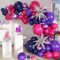 Hot Pink Purple Dark Blue Baloon Garland Arch Kit with 4D Star Foil Balloon Silver, 155Pcs Latex Balloons Different Sizes 18 12 10 5 inch for Graduation Birthday Wedding