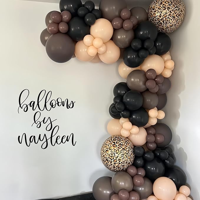 Cheetah Print Balloons, Black Dark Chocolate Tan Brown White Beige Leopard Latex Balloons, Jungle Animal Balloon Cheetah Decorations for Birthday Party Bachelorette Wild One Safari Bridal Shower Decor