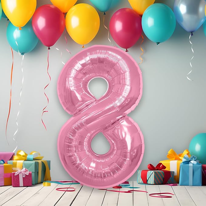 40 Inch Large Pink Number Celebration and Decoration Balloon for Birthday Parties, Graduations, Anniversaries, Weddings, Photo Shoots, Special Events - Helium Foil Mylar (Pink Number 8)