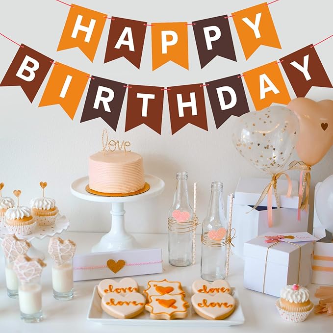 Brown Happy Birthday Banner Sign Birthday Bunting Banner Garland for Kids Girl Woman Birthday Tea Party Decorations Bunting Flag Party Supplies