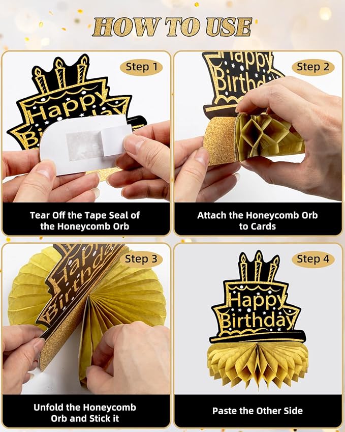 9 Pcs 80th Birthday Decoration for Men Women Happy 80th Birthday Honeycomb Centerpieces 80th Birthday Table Party Decorations Black and Gold Cheers to 80 Years Decor 1946 Birthday Party Favors