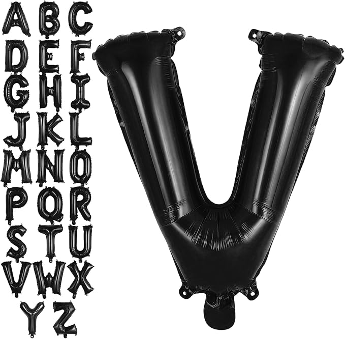 Black Letter V Balloons, 40 Inch Large Foil Letter Balloons, Custom Phrase Balloon for Birthday Party Wedding Anniversary Decoration (Black V)