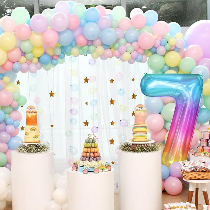 40 Inch Rainbow Number Balloon 7, Large Number Foil Balloons Mylar for Girl Boy Birthday Party Celebration Decorations Supplies, Digital Balloons for Wedding Anniversary Events Decorations