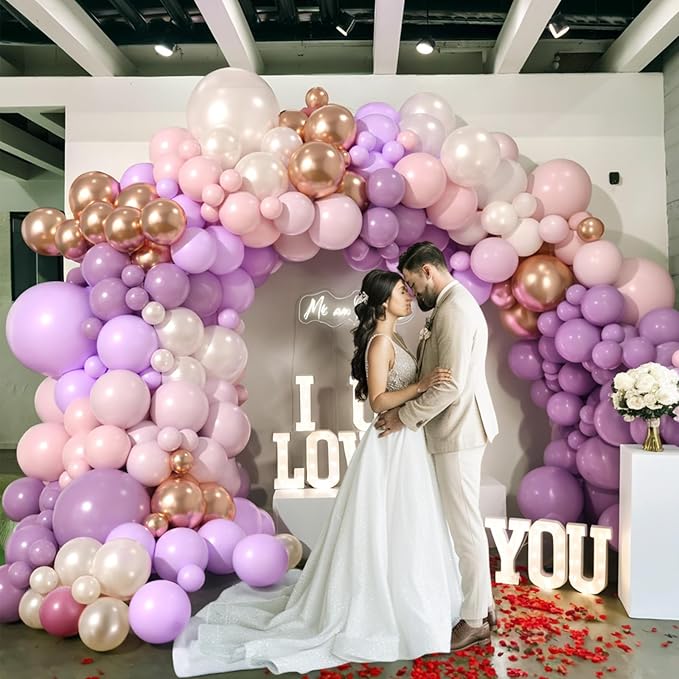 Dusty Purple Pink Balloon Garland Arch Kit, Lavender Purple Pearl Sand White Balloons Pastel Pink Blush Champagne Gold Balloon Arch for Engagement Baby Bridal Shower Birthday Wedding Party Decoration