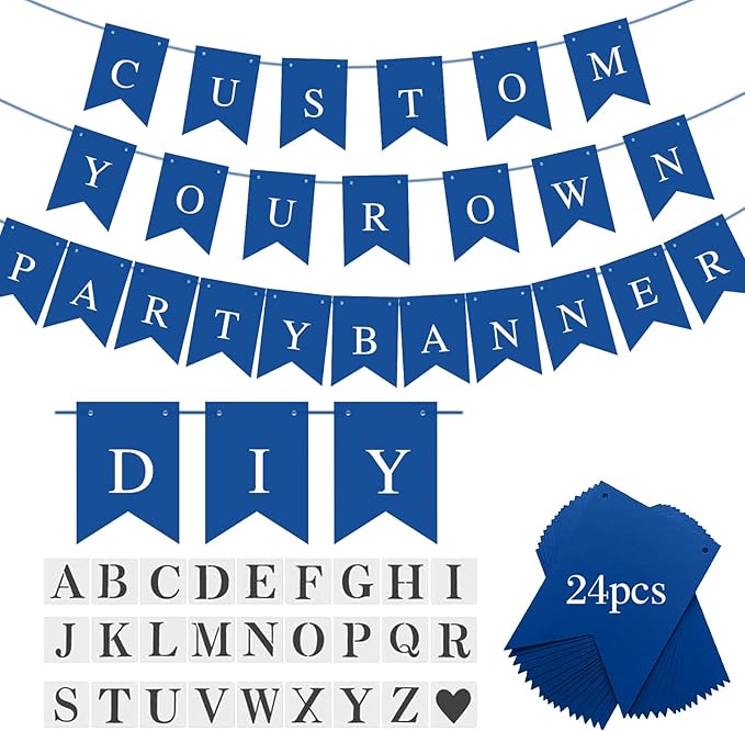 Custom Blue Banner kit, Custom Phrase Banner, Customize Your Party Banner Signs, Handwriting Banners Party Supplies Unique Decor With Letters A~Z and heart Stencil