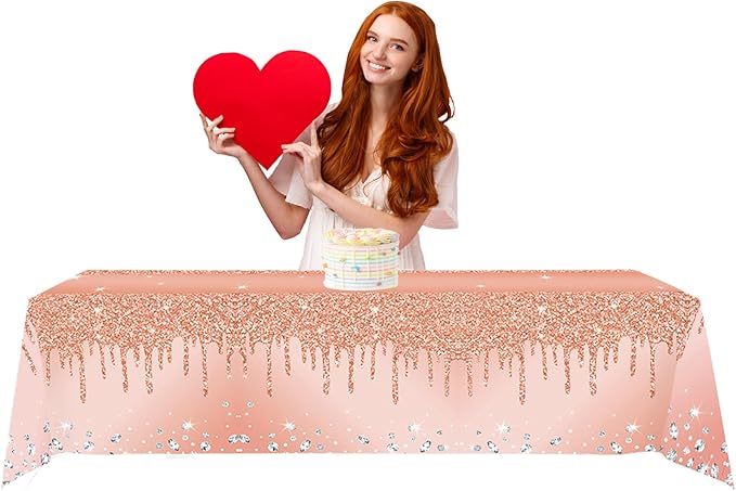 2Pcs Pink Rose Golden Birthday Party Tablecloths Rose Gold Sequin Plastic Table Cover, Pink Rose Gold Birthday Party Supplies Decorations for Girls Women, Graduation, Anniversary, Holiday