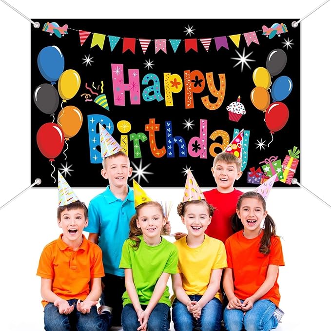 Colorful Happy Birthday Banner Party Decorations Rainbow Backdrop Large Yard Sign Background for Indoor Outdoor Supplies Boys Kids Girls 43 * 71 Inch