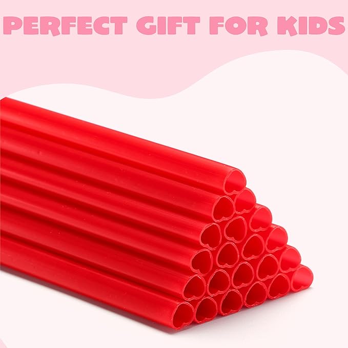 JOYIN 50 Pcs Valentine's Day Heart Shaped Red Straws, 8.3” Plastic Heart Straws Disposable & Reusable, Valentines Day Birthday Wedding Party Bridal Shower Cocktail & Soft Drinks Tableware Supplies