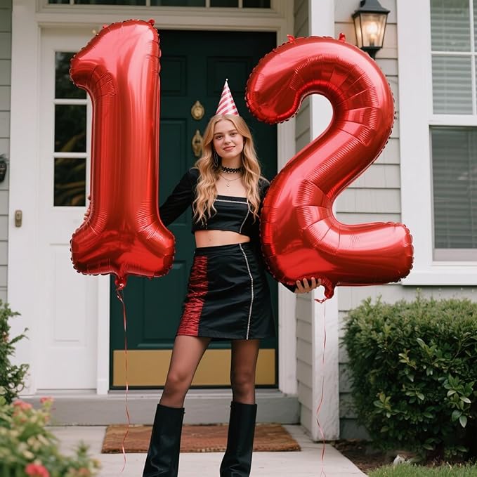 40 Inch Red Number 12 Digital Balloon,Jumbo Mylar Foil Helium Balloon for 12 Balloons for Birthday Party,Wedding Anniversary Party Decorations