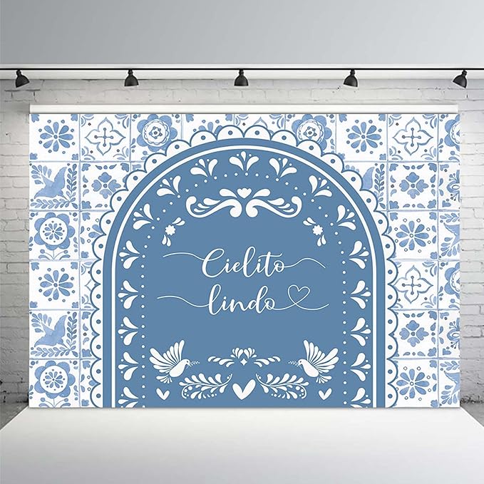 MEHOFOND 8x6ft Cielito Lindo Baby Shower Backdrop Blue Arch Cielito Lindo Baby Shower Party Decorations Banner Mexican Wedding Birthday Fiesta Party Decor Photography Background Supplies