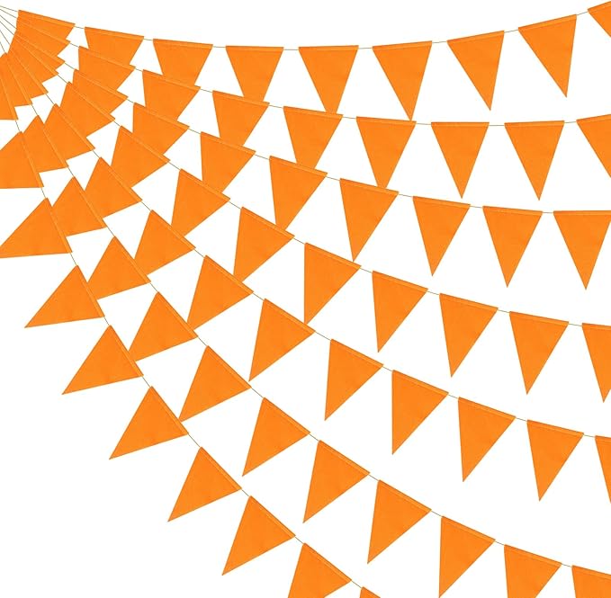HESTYA 42 Pieces Pennant Banner Flags Orange String Hanging Fabric Hanging Triangle Bunting Flag for Grand Carnival Birthday Outdoor Events Classroom Party Supplies