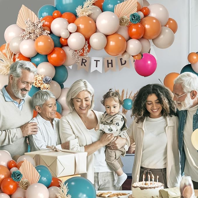 Orange and Dusty Blue Balloon Arch Garland, Double Stuffed Beige Burnt Orange White Sand Balloon Dark Teal Balloon Arch Kit for Boho Baby Shower Birthday Wedding Fall Party Supplies Decoration