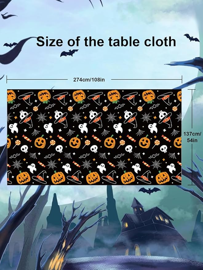 2Pack Halloween Plastic Tablecloths Christmas Plastic Table Covers Cloths BBQ Picnic Halloween Party Oil-Proof Waterproof Table Cloth Pumpkin Ghost TableCover 54 x 108 in