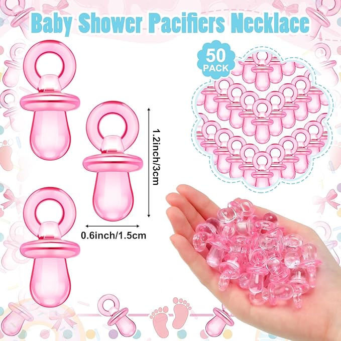 Thyle 51 Pcs Donut Baby Sprinkle Decoration Pacifier Hunt Sprinkled with Love Donut Baby Shower Games Pink Themed Hunt Sign and 50 Acrylic Pacifiers Sets for Gender Reveal Party Favors Guest Supplies