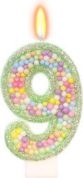 Birthday Candles - Number 9 Candle, Colorful Macaron Candles for Boys/Girls, Green Cake Decorations, Dinosaur Themed Party Supplies