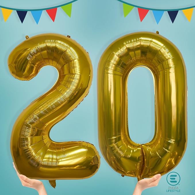 40 Inch Large Gold Number Celebration and Decoration Balloon for Birthday Parties, Graduations, Anniversaries, Weddings, Photo Shoots, Special Events - Helium Foil Mylar (Gold Number 20)