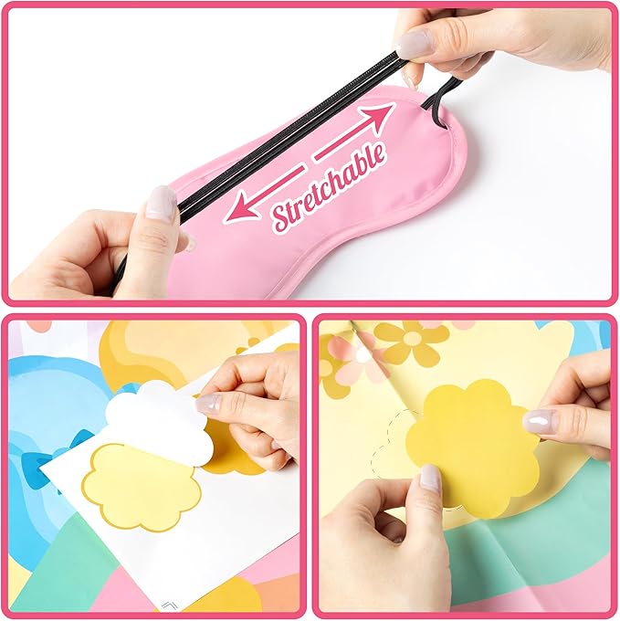 Pin The Tail On The Bunny Game Happy Easter Chick Large Poster with 24 Pcs Stickers Blindfolds Fun Classroom Entertaining Activity for Spring Egg Hunt Birthday Party Decorations Wall Decor