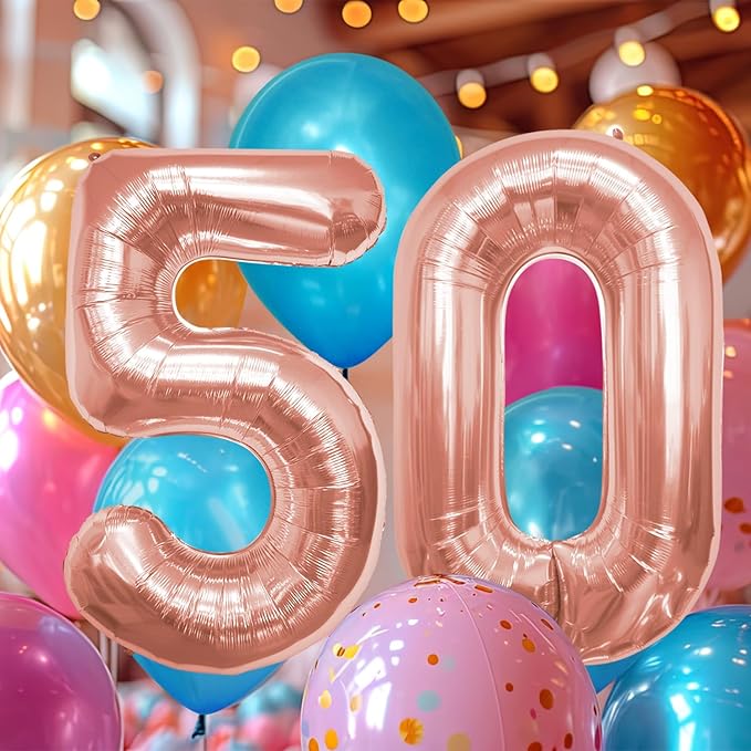 40 Inch Number Celebration and Decoration Balloon for Birthday Parties, Graduations, Anniversaries, Weddings, Photo Shoots, Special Events - Helium Foil Mylar (Rose Gold Number 50)