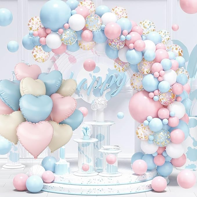 Pink Blue Heart Balloons,12Pcs 18Inch Cream White Baby Pink Blue Heart Shaped Foil Helium Balloons for Baby Shower Birthday Anniversary Wedding Gender Reveal Party Decorations