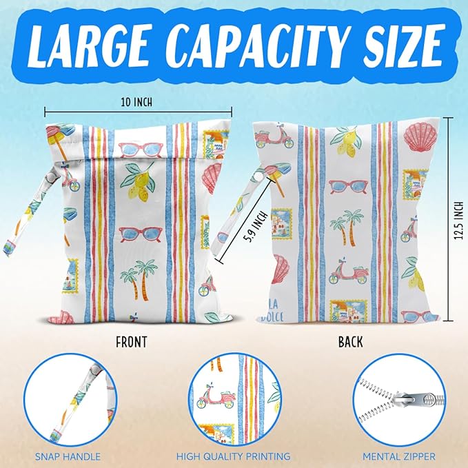Beach Essentials, Wet Bag for Swimsuit Dirty Clothes Yoga Gym Diaper, Wet Dry Bag, Beach Vacation Essential for Travel Poor Bathing Summer Italian