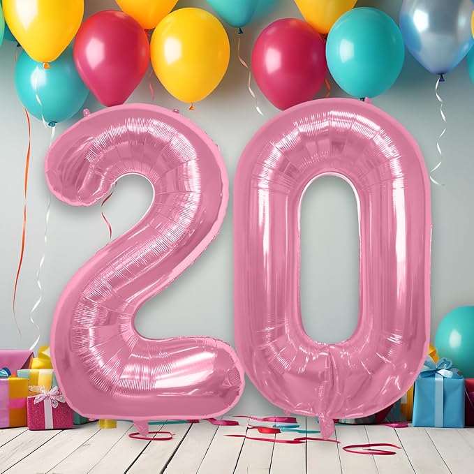 40 Inch Large Pink Number Celebration and Decoration Balloon for Birthday Parties, Graduations, Anniversaries, Weddings, Photo Shoots, Special Events - Helium Foil Mylar (Pink Number 20)