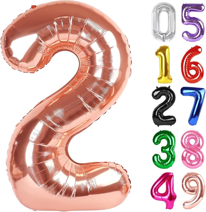 Rose Gold Number 2 Balloon 40 Inch, 2nd Birthday Decoration for Toddlers Girls Boys, Sparkling 2 Number Balloon Party Decor