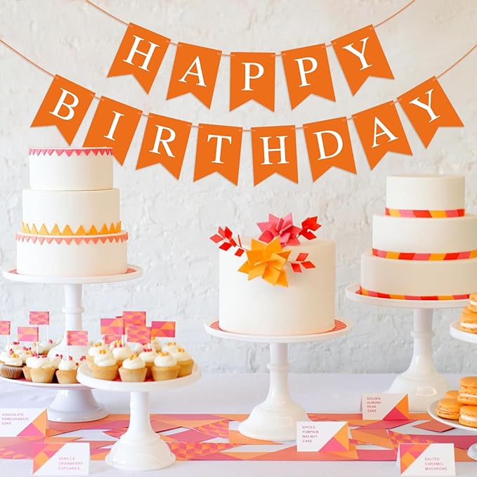 Orange Happy Birthday Banner Birthday Sign for Backdrop Happy Birthday Party Decorations for Kids Women Orange Tea Party Room Decor Bunting Banner Garland Birthday Party Supplies