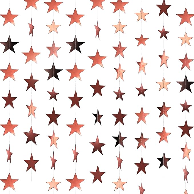 Spakon 65 Feet Glitter Star Paper Garland Banner Hanging Decoration Star Streamers Double Side 2026 Graduation Decorations for Wedding Birthday Festival New Year Party Decoration(Rose Gold)