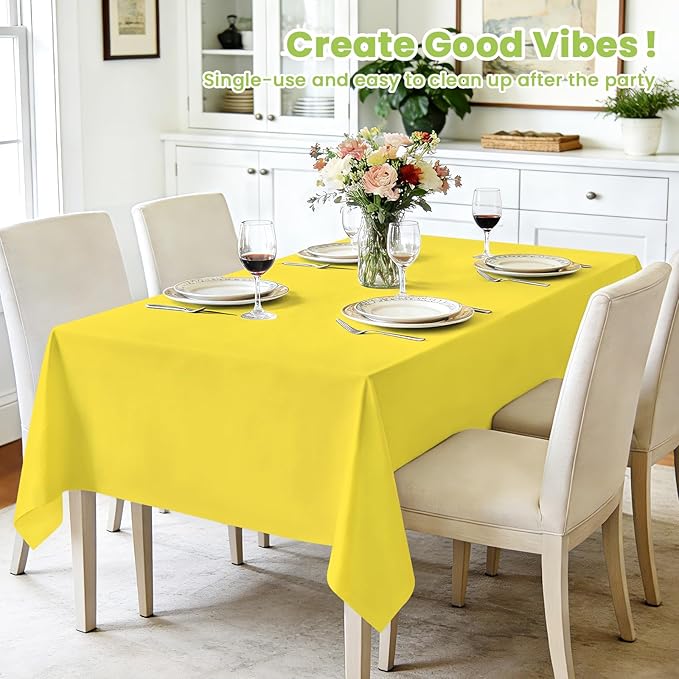 Mulbozy Yellow Plastic Table Cloth Disposable 4 Pack, 54 × 108 Inch Tablecloths Rectangle, Yellow Plastic Table Cover for Party Decor