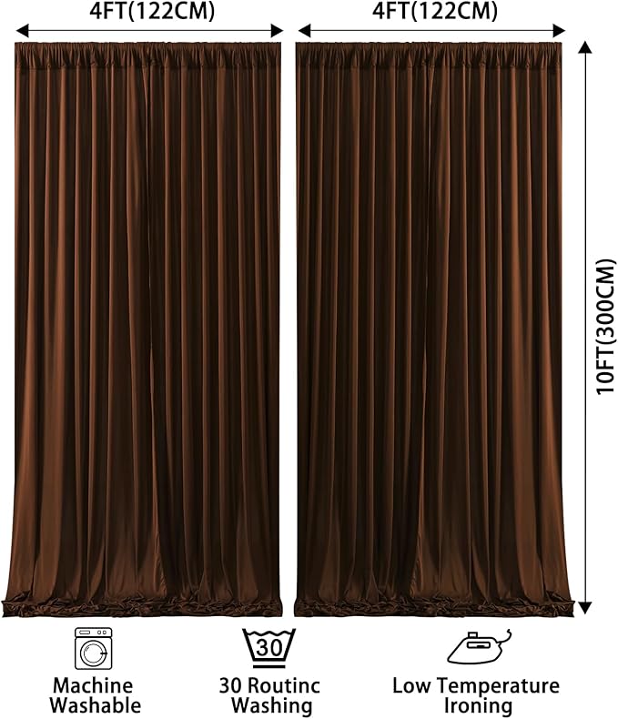 8x10FT Dark Brown Backdrop Curtains for Wedding Parties, Wrinkle Free Polyester Photography Backdrop Drapes for Baby Shower Birthday Parties Stage Background Stand Decorations 4x10ft,2 Panels