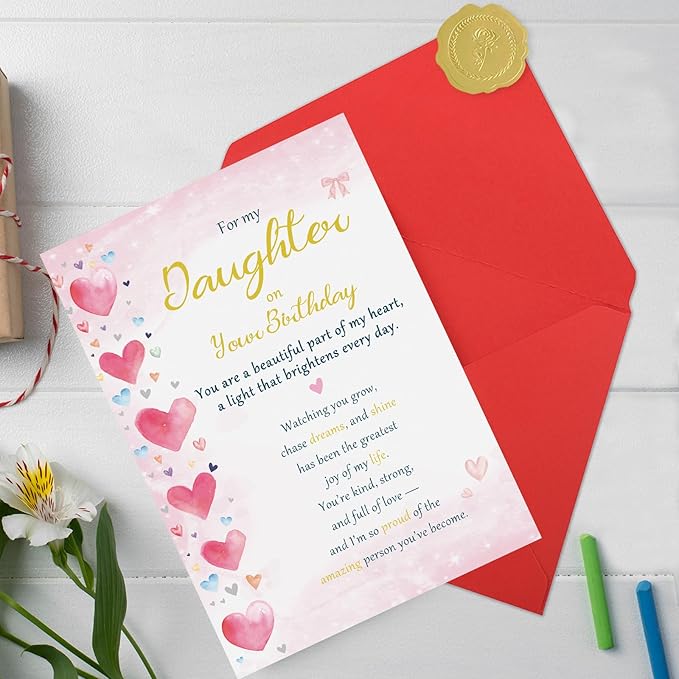 Daughter Birthday Card, Sweet Birthday Cards for Daughter, Adult Gifts from Mom Dad
