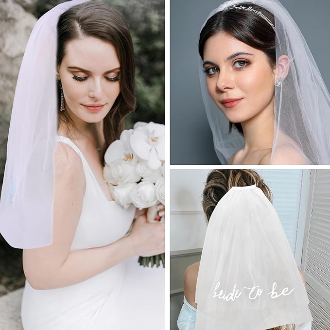 Bride to Be Set: Pearl-Trimmed Heart Sunglasses, Pearl BRIDE Sash & Tulle Veil - Bachelorette Party Bridal Accessories