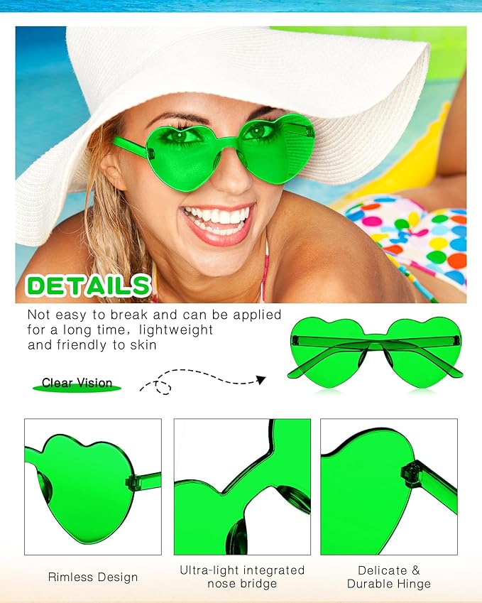Frienda 20 Pairs Heart Shaped Sunglasses Rimless Candy Color Glasses for Women Men Party Favor