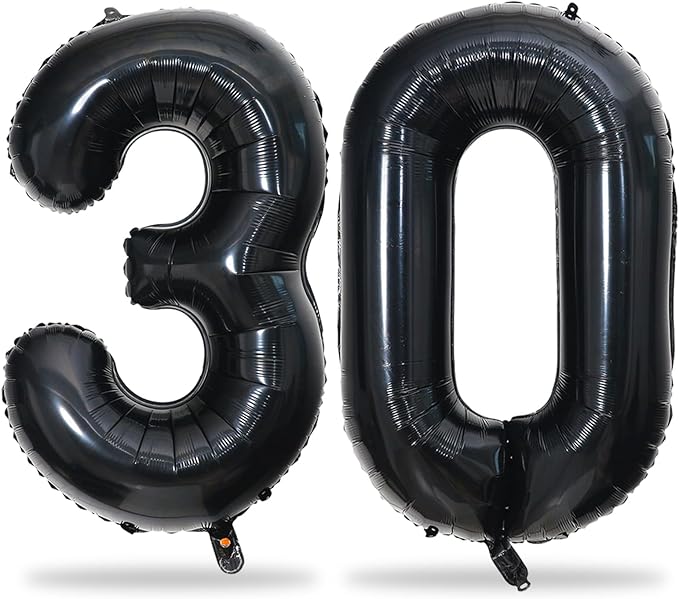 Black Number 30 Balloons, 40 Inch Black Mylar Foil Number 3 & 0 Balloons for Women, Self Inflating 30th Birthday Balloons for 30 Year Old Men Anniversary Birthday Party Decorations Supplies