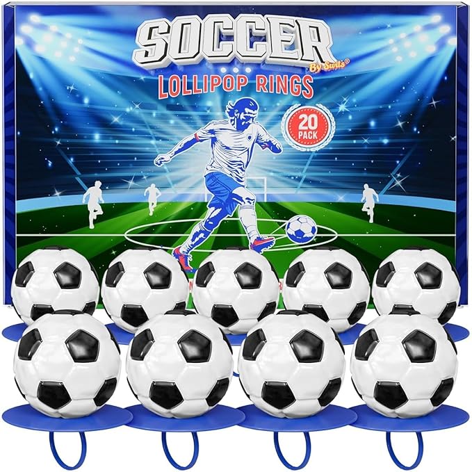 3D Soccer Lollipop Rings 20pk- Soccer Candy 3D Ball Shaped For Soccer Party Decorations - Soccer Party Favors - Soccer Ball Candy & Soccer Snacks For Soccer Goodie Bags Stuffers - Soccer Suckers