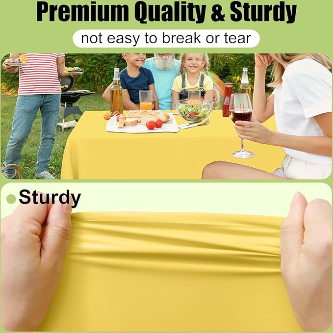 Smiry Disposable Table Cloth - 15 Pack, 54 x 108 Inch Waterproof Rectangle Tablecloths for Parties, Decorative Plastic Table Cover, Leakproof & Sturdy, Yellow