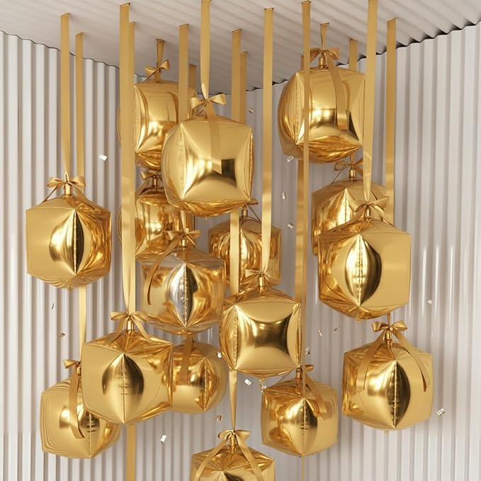 20 Set Large Metallic Silver Square Foil Balloons 22 Inch 4d Giant Silver Square Foil Balloons Set with Ribbions for Graduation Birthday Wedding Engagement Party Ceiling Decorations