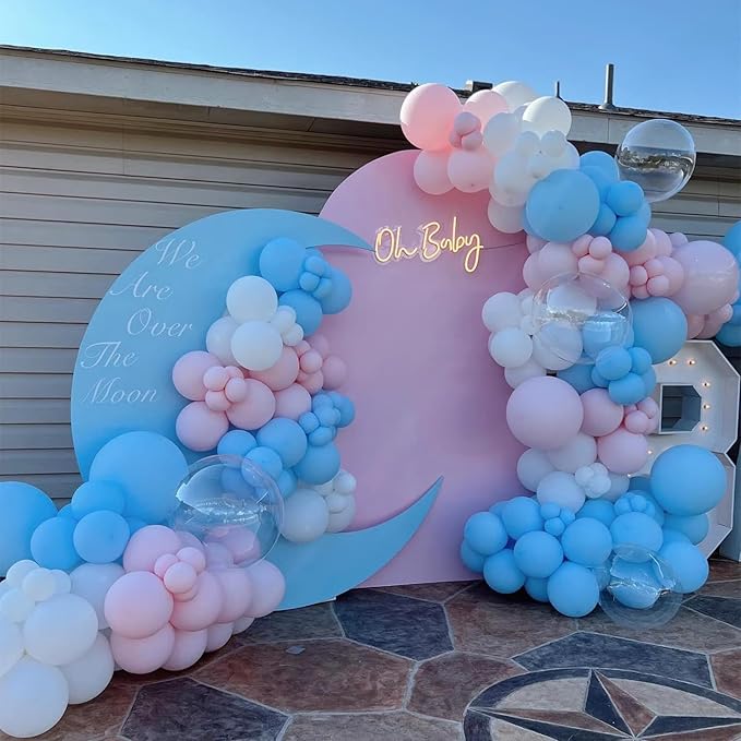 320 Pcs Pink Blue White 12 Inch Bulk Light Pink Light Blue Assorted Color Latex Balloons, for Birthdays Weddings Baby Shower Party Decorations