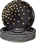 Black and Gold Party Supplies, Black Paper Dessert Plates for Birthday Graduation (50-Count)