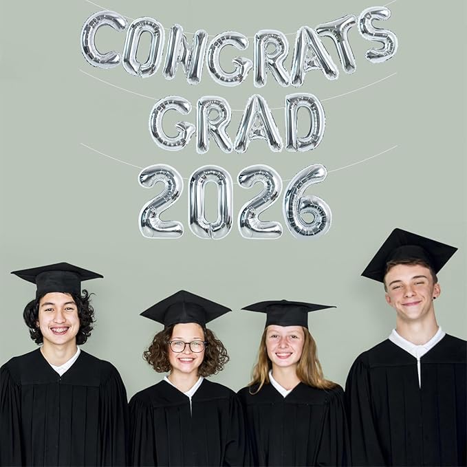 TONIFUL Graduation Balloons 16 Inch Silver Congrats Grad Balloons 16 Inch Silver 2026 Number Foil Balloons for 2026 Graduation Party Graduate Congratulations 2026 Congrats Grad Decorations