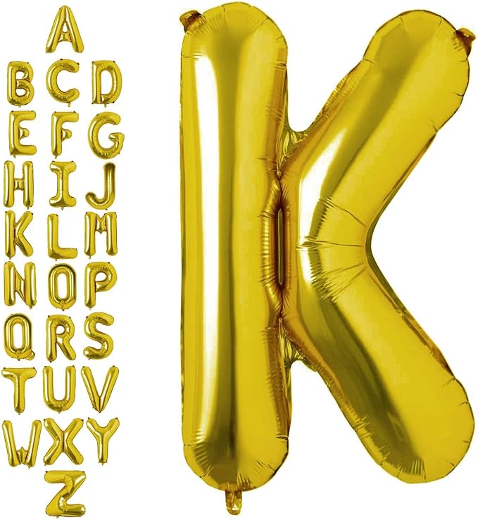 40 Inch Gold Letter K Balloons, DIY Phrase Foil Alphabet Letter K Balloons DIY Word K Banner for Birthday Anniversary Celebration Graduation Party Supplies Decoration
