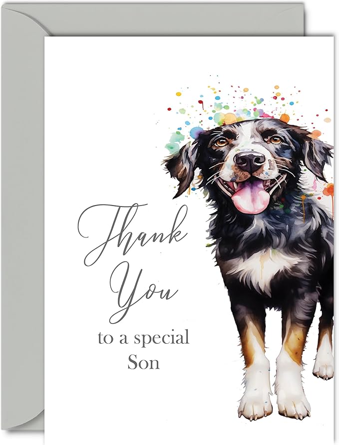 Thank You Cards for Son - Party Dog - Thankyou Cards for Son from Dad Mom, Heartfelt Appreciation Card A5 Thank You So Much Greeting Cards